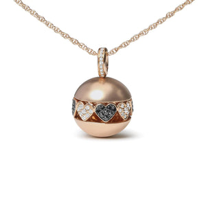 18K Rose Gold 3/8 Cttw Black and White Diamond Ball with Filigree Heart and Cluster Design 18" Pendant Necklace (Black and G - H Color, SI1 - SI2 Clarity) - Rieworkes