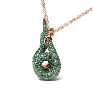 18K Rose Gold Round Green Tsavorite Gemstone Cluster Spiral Snake Design 18" Pendant Necklace (AAA+ Quality) - Rieworkes