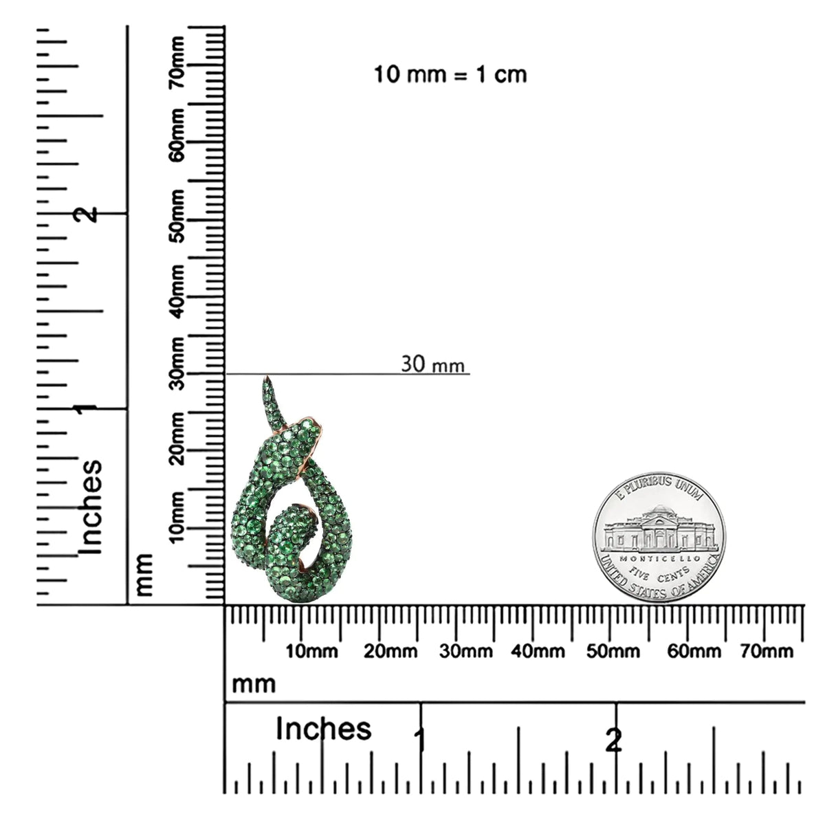 18K Rose Gold Round Green Tsavorite Gemstone Cluster Spiral Snake Design 18" Pendant Necklace (AAA+ Quality) - Rieworkes