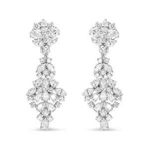 18K White Gold 9 1/2 Cttw Diamond Cluster Drop Dangle Clip - On Earrings (F - G Color, VS1 - VS2 Clarity) - Rieworkes