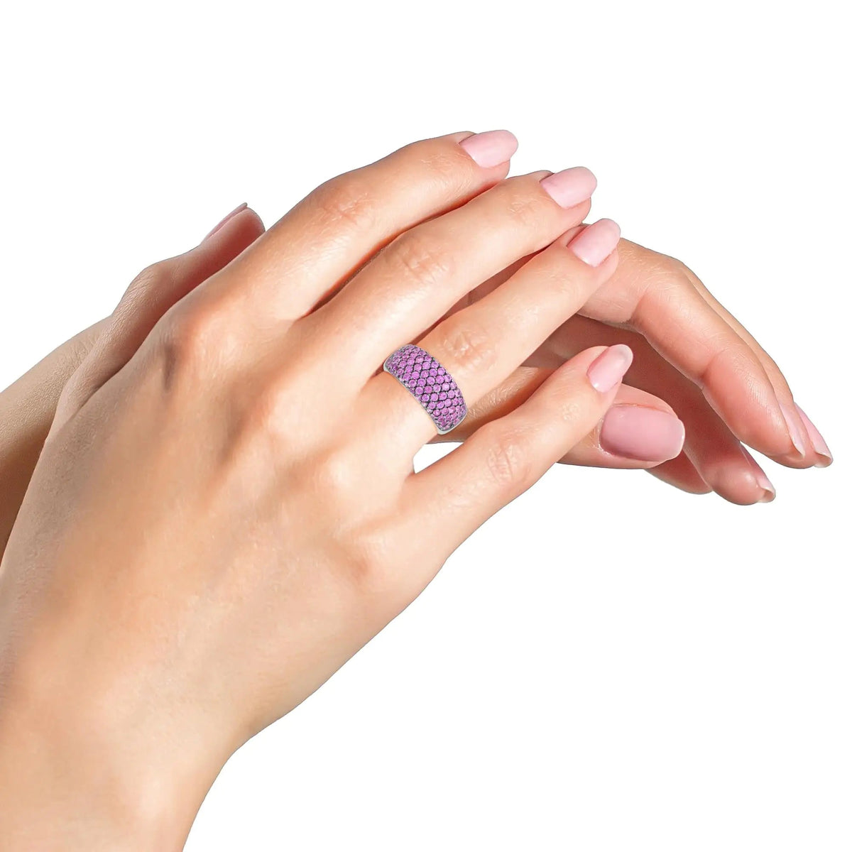 18K White Gold and Black Rhodium Multi Row Pink Sapphire Classic Band Ring - Rieworkes