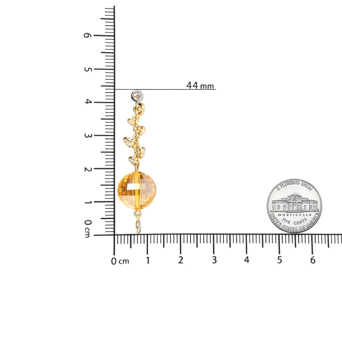 18K Yellow Gold 2/3 Cttw Round Bezel Diamond and 25mm Ball Shaped Yellow Citrine Gemstone Dangle Stud Earring (Brown and G - H Color, SI1 - SI2 Clarity) - Rieworkes