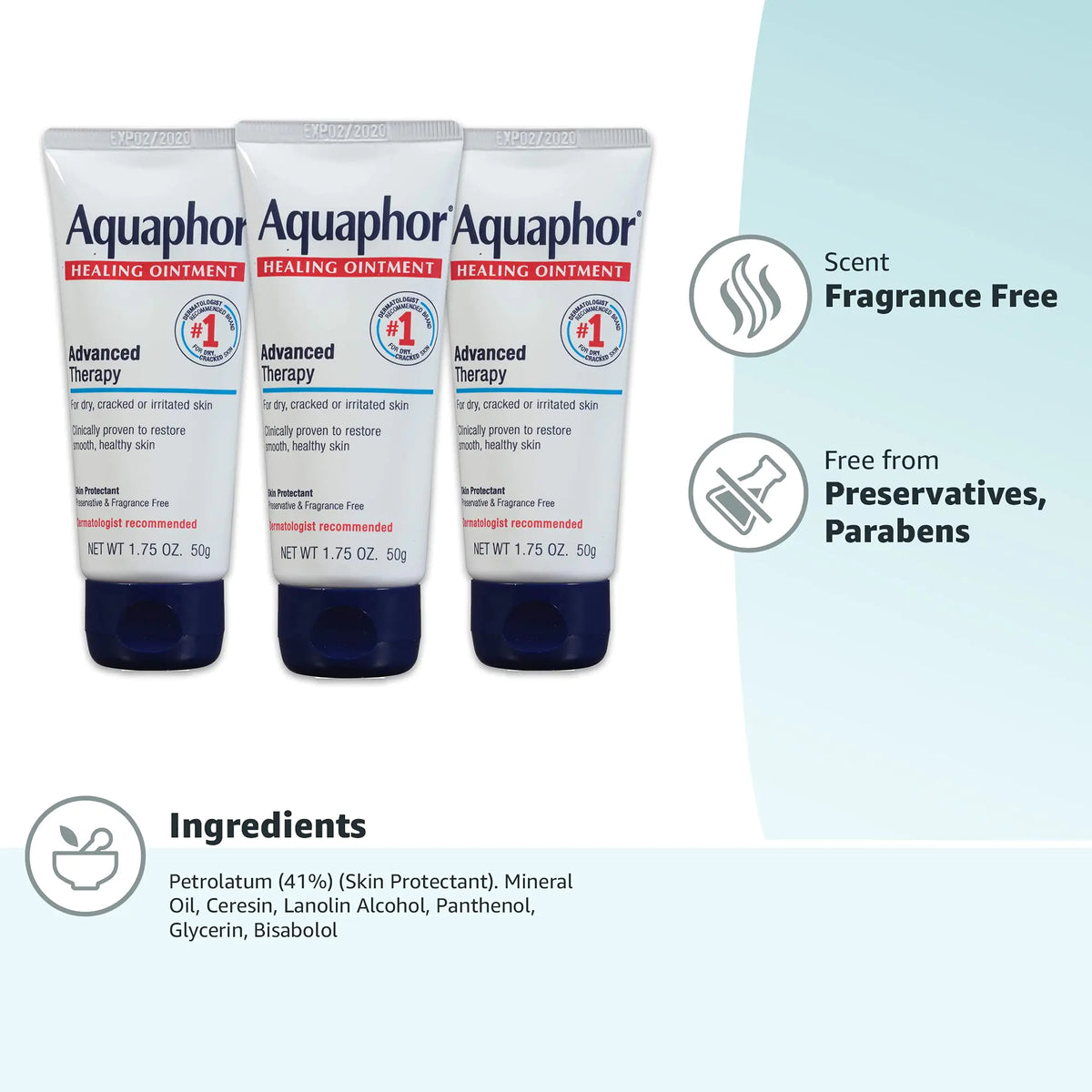Aquaphor Healing Ointment Advanced Therapy Skin Protectant, Dry Skin Body Moisturizer, 1.75 Oz Tube, Pack of 3 Rieworkes