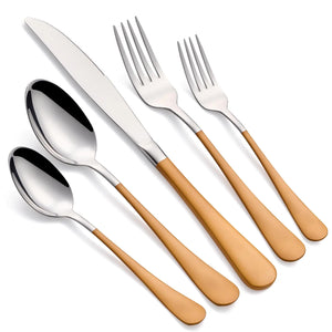 LKTDYMEG 20-Piece Orange Silverware Set 18/0 Stainless Steel Silverware Set Orange Handle Cutlery Set Service for 4 Dinner Knives Forks Spoons Set Flatware Set Finish Dishwasher Safe Rieworkes