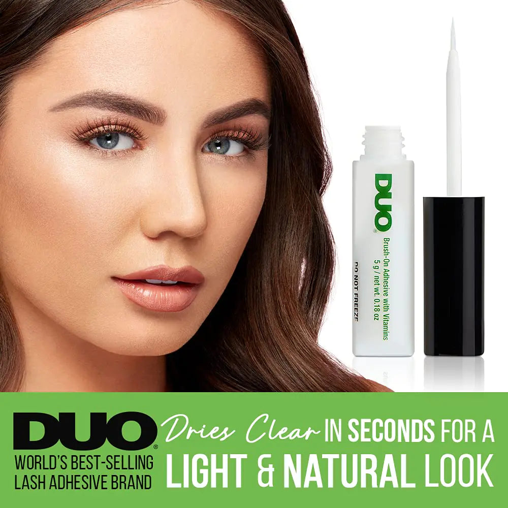 DUO Brush-On Strip Lash Adhesive with Vitamins A, C & E, Clear, Non-Irritating, Fast Drying Lash Glue, Easy to Use, Safe for Sensitive Eyes and Skin, 0.18 oz, 2-Packs 0.18 Ounce (Pack of 2) Clear (Peggable) Rieworkes