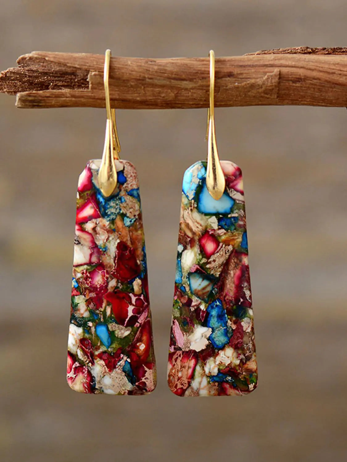 Geometrical Shape Imperial Jasper Dangle Earrings Rieworkes