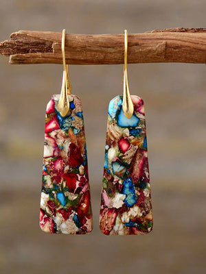 Geometrical Shape Imperial Jasper Dangle Earrings Rieworkes