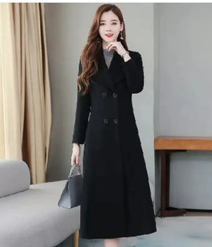 Women's Woolen Coat Over-the-knee Thickening Large Size Lapel Rieworkes