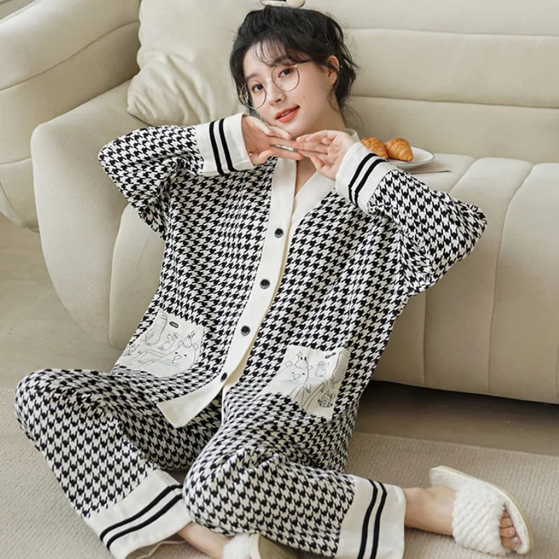 Cartoon Print Polka Dot Pajamas Set for Women Mimarta