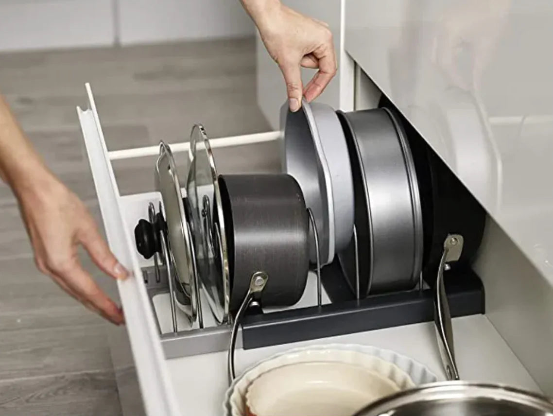 Stainless Steel Adjustable Pot Lid Rack Rieworkes