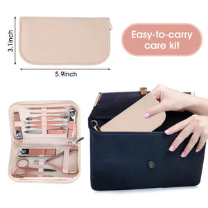 Nail Clippers and Beauty Tool Portable Set, Rose Gold Martensitic Stainless Steel Manicure Set 12 in 1, with Pink Leather Bag, Suitable for Home, Workplace, Outdoor Travel, Gift Giving, Salon. Rieworkes