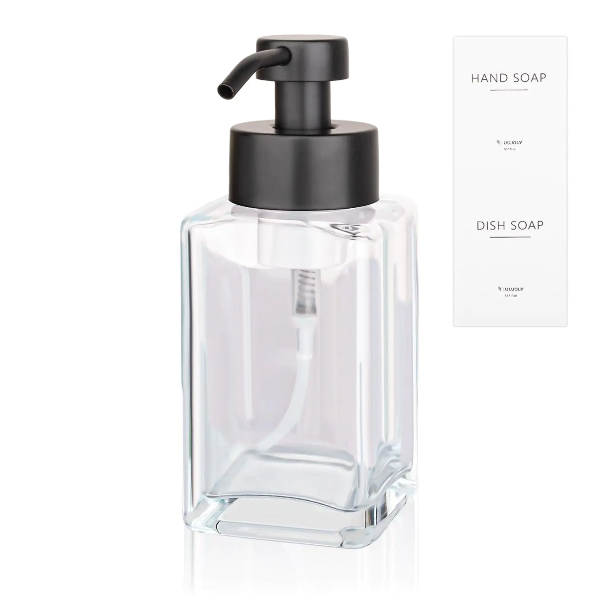 Foaming Soap Dispenser with Stainless Steel Pump 12oz Refillable Glass Liquid Dish Soap Bottles for Bathroom Kitchen Sink Home Decor Rieworkes