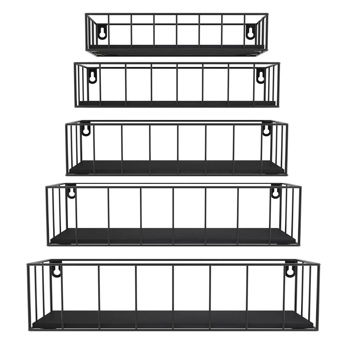 CRUGLA Black Floating Shelves Wall Mounted Set of 5 Hanging Wall Shelf with Rail for Bathroom Bedroom Living Room Kitchen Mimarta