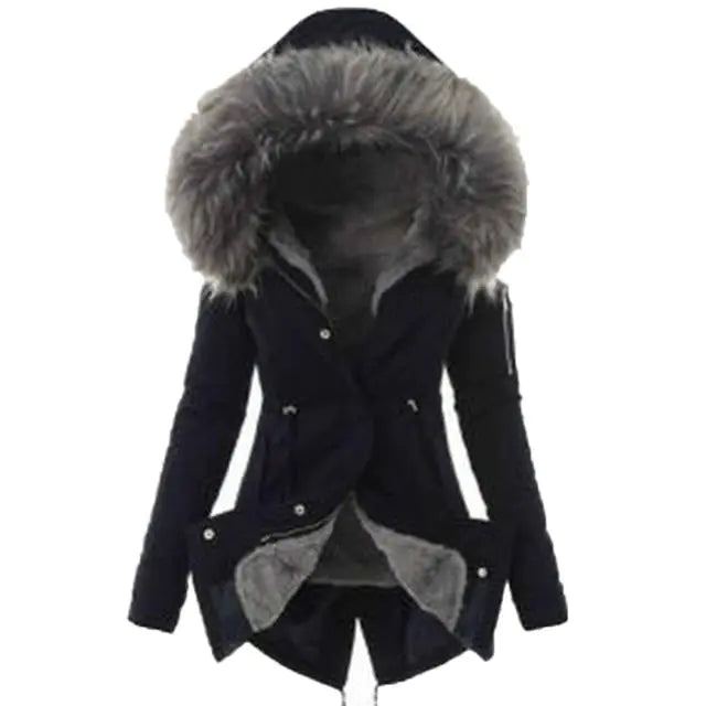 Casual Long Cotton Puffer Coat with Faux Fur Hood Mimarta
