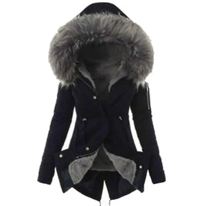 Casual Long Cotton Puffer Coat with Faux Fur Hood Mimarta