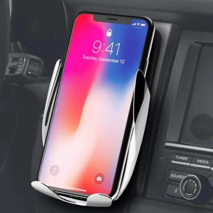 Wireless sensor car phone holder &amp; charger. Rieworkes