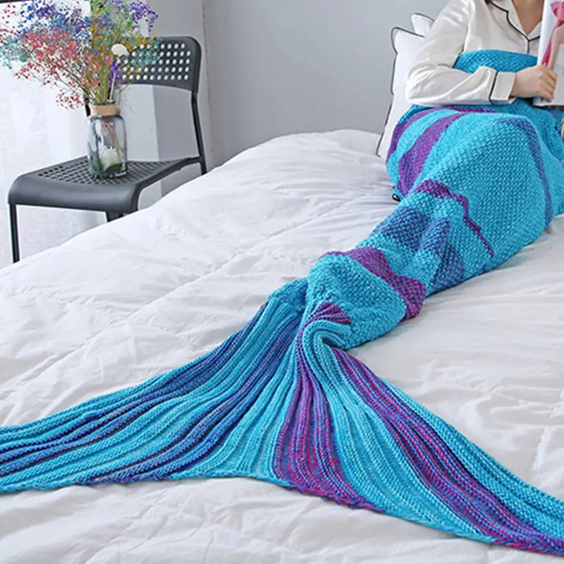 Striped Mermaid Blanket for Office and Living Room Rieworkes