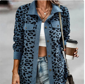 Chic Leopard Print Long Sleeve Jacket for Women Rieworkes