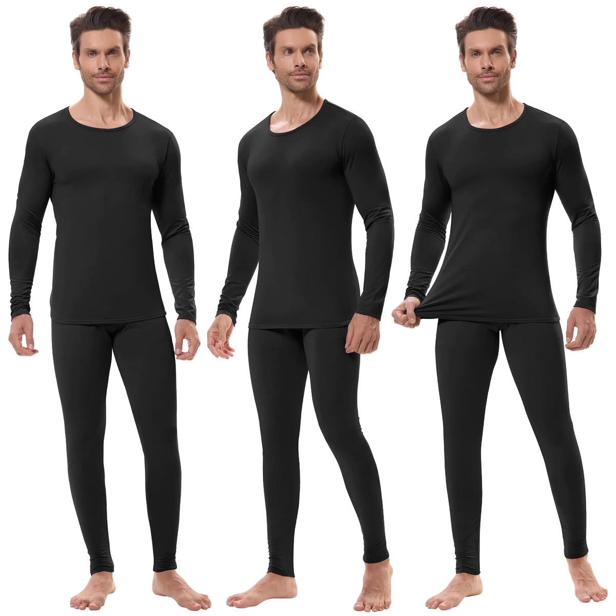 URATOT 3 Sets Mens Thermal Underwear Set Fleece Lined Long Johns Thermal Underwear Base Layer Set for Men Cold Winter Black Mimarta