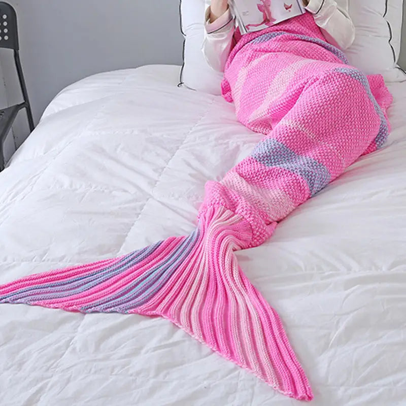 Striped Mermaid Blanket for Office and Living Room Rieworkes