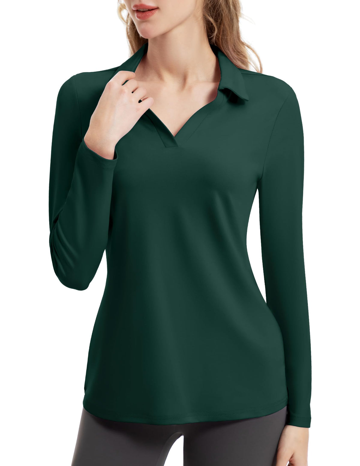 FKEEP Womens Tennis Golf Shirt Long Sleeved Top Sport Activewear V-Neck Workout Athletic (Aquamarine XL) Mimarta