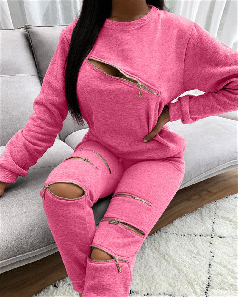 Fashionable Women's Casual Zip Hoodie Set (Two Pieces) Mimarta