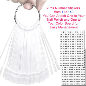 JASSINS 150 Pcs Nail Swatch Sticks with Ring and Number posted, Clear Fan-shaped Nail Art Polish Practice Display Tips Nail Sample Sticks, Nail Practice Color Display Polish Board C. Transparent (150 PCS) Rieworkes