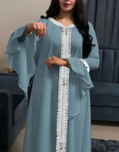 Modest Fashion For Women With Ruffled Sleeves And Embroidered Abaya Rieworkes