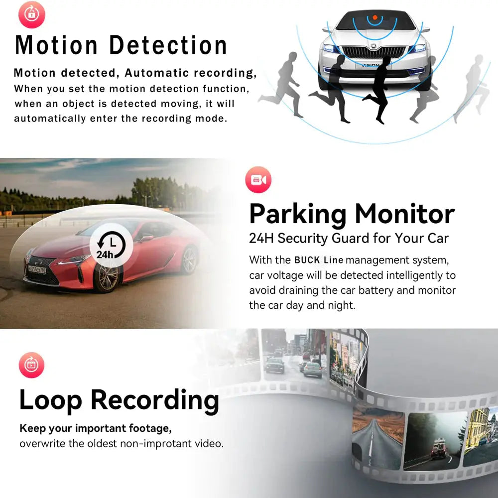 Car Dual Lens Dash Cam HD 1080P Front/Rear/Inside Video Recorder Camera G-Sensor Rieworkes