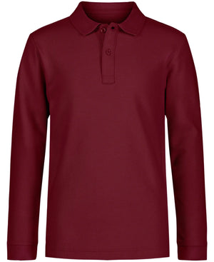 Nautica Boys' School Uniform Long Sleeve Polo Shirt, Button Closure, Comfortable, Breathable Fabric 6 Burgundy Rieworkes