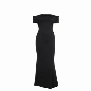 Socialite Style Elegant Sexy Backless Off-shoulder Dress Women Rieworkes