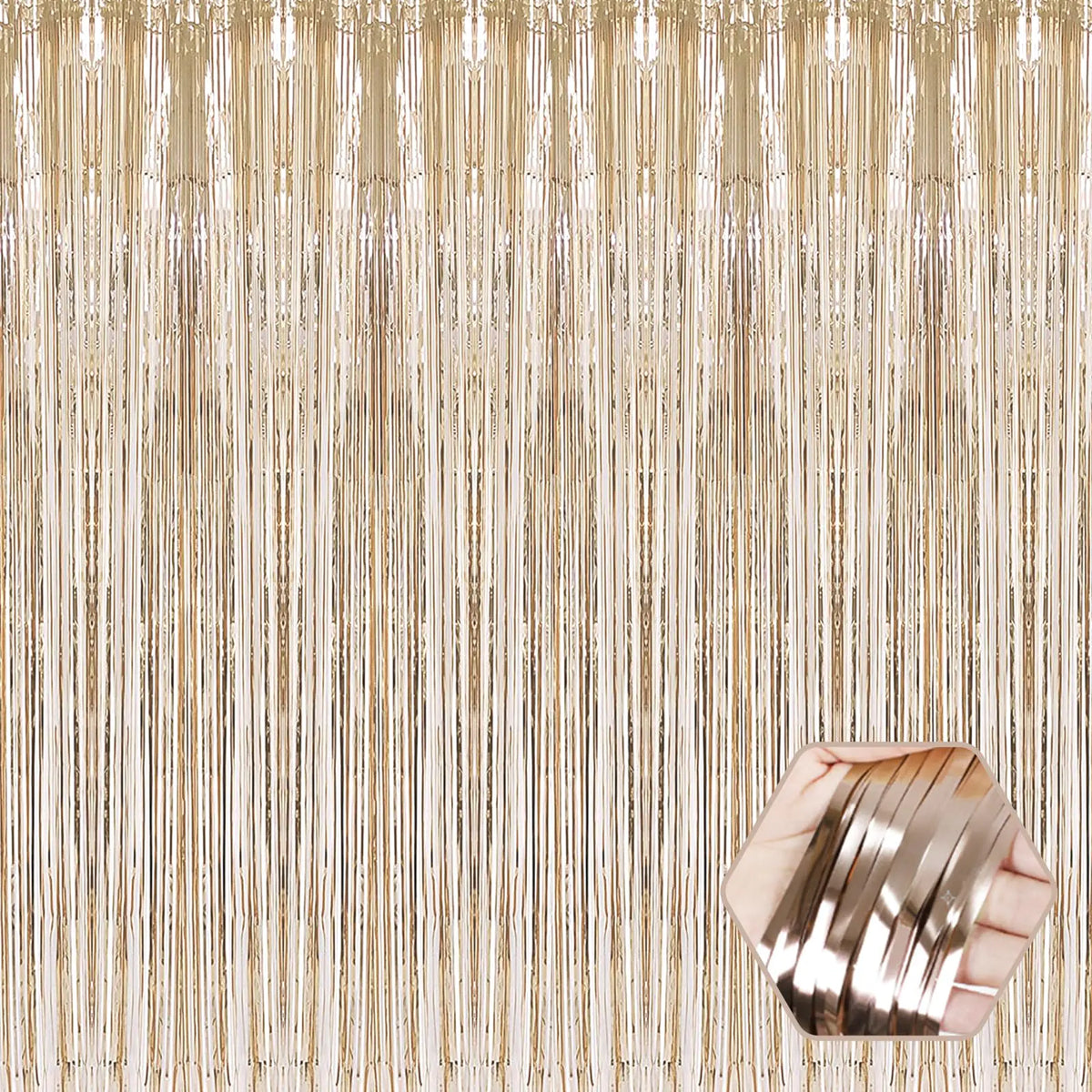 6 Pack Champagne Gold Foil Fringe Curtain Backdrop 3.28Ft x 9.8Ft Metallic Tinsel Foil Fringe Streamer Curtains for Photo Booth Christmas Day Thanksgiving Wedding New Year Party Decorations Mimarta