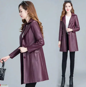 Women's Long PU Leather Jacket for Fall/Winter Mimarta