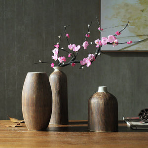 Creative Chinese Style Vase Three-piece Set Simple And Fashionable Wood Grain Rieworkes