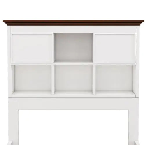 Solid Pine Captain Bookcase Bed With Trundle Bed And 3 Spacious Under Bed Drawers In Casual,Full, White Walnut Rieworkes
