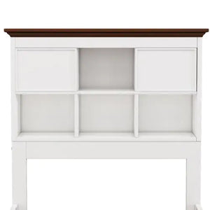 Solid Pine Captain Bookcase Bed With Trundle Bed And 3 Spacious Under Bed Drawers In Casual,Full, White Walnut Rieworkes