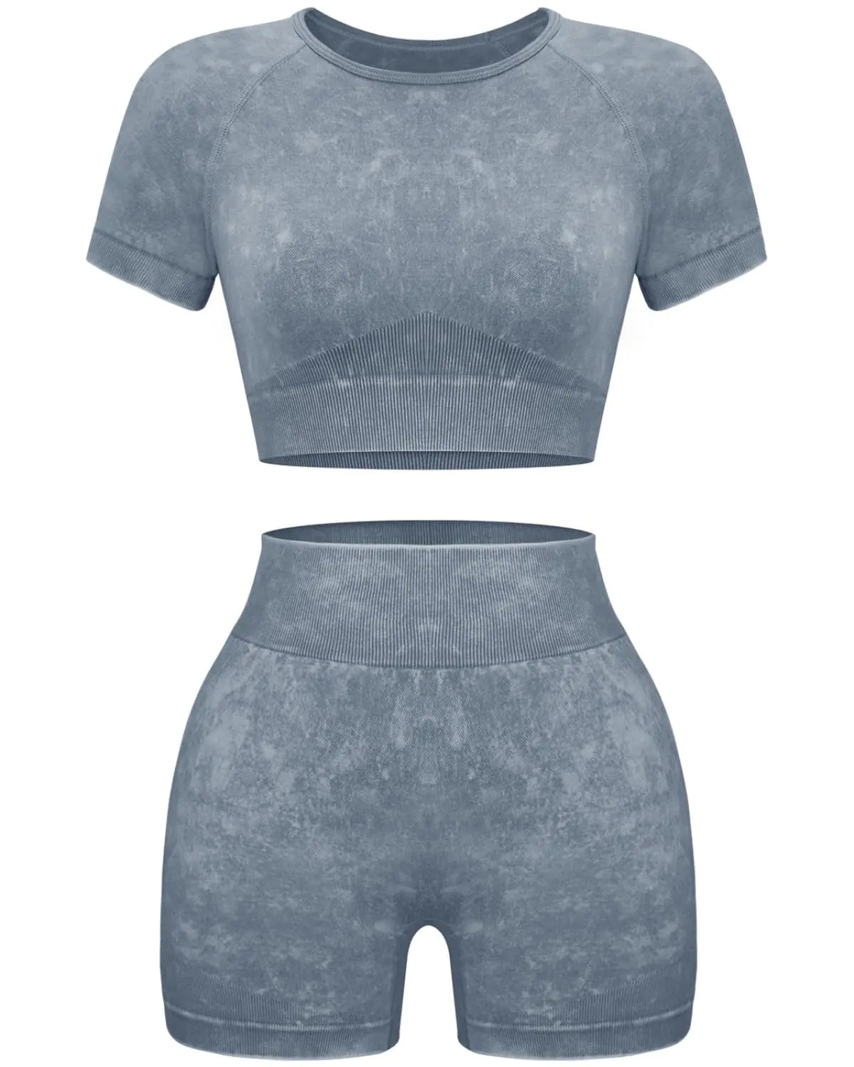 OLCHEE Womens Workout Sets 2 Piece - Seamless Acid Wash Yoga Outfits Shorts and Crop Top Matching Gym Athletic Clothing Set Short-sleeve + Shorts: Coffee Small Rieworkes