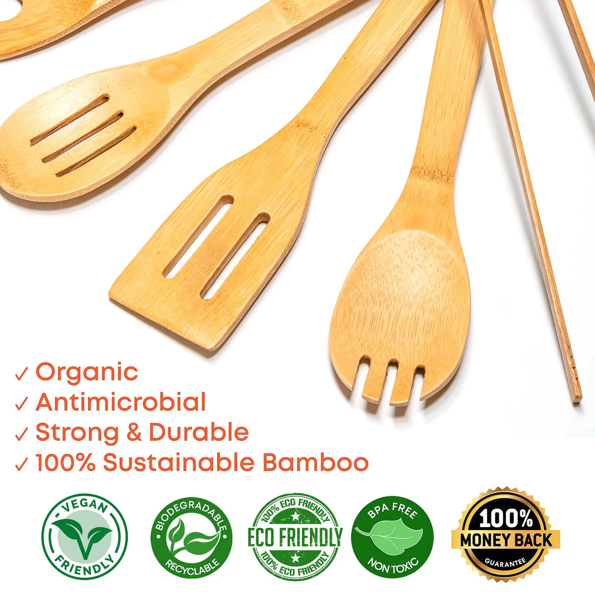 Wooden Spoons for Cooking 7-Pack - Bamboo Kitchen Utensils Set for Nonstick Cookware Rieworkes