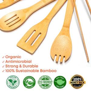 Wooden Spoons for Cooking 7-Pack - Bamboo Kitchen Utensils Set for Nonstick Cookware Rieworkes