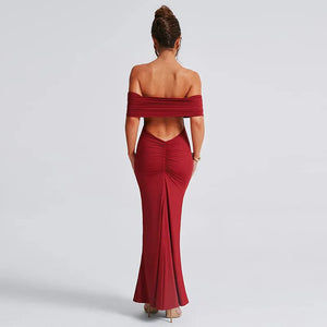 Socialite Style Elegant Sexy Backless Off-shoulder Dress Women Rieworkes