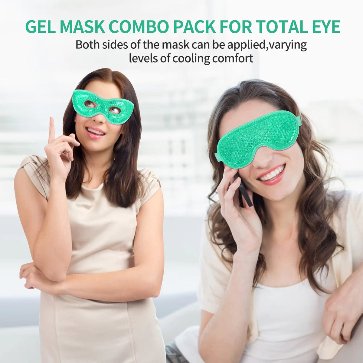 2PCS Gel Eye Mask Reusable Hot Cold Therapy Gel Bead Eye Mask for Puffiness /Dark Circles/Eye Bags /Dry Eyes/Headaches/Migraines/Stress Relief, Cooling Eye Mask Hot/Cold Compress Eye Mask (Green) Green Rieworkes