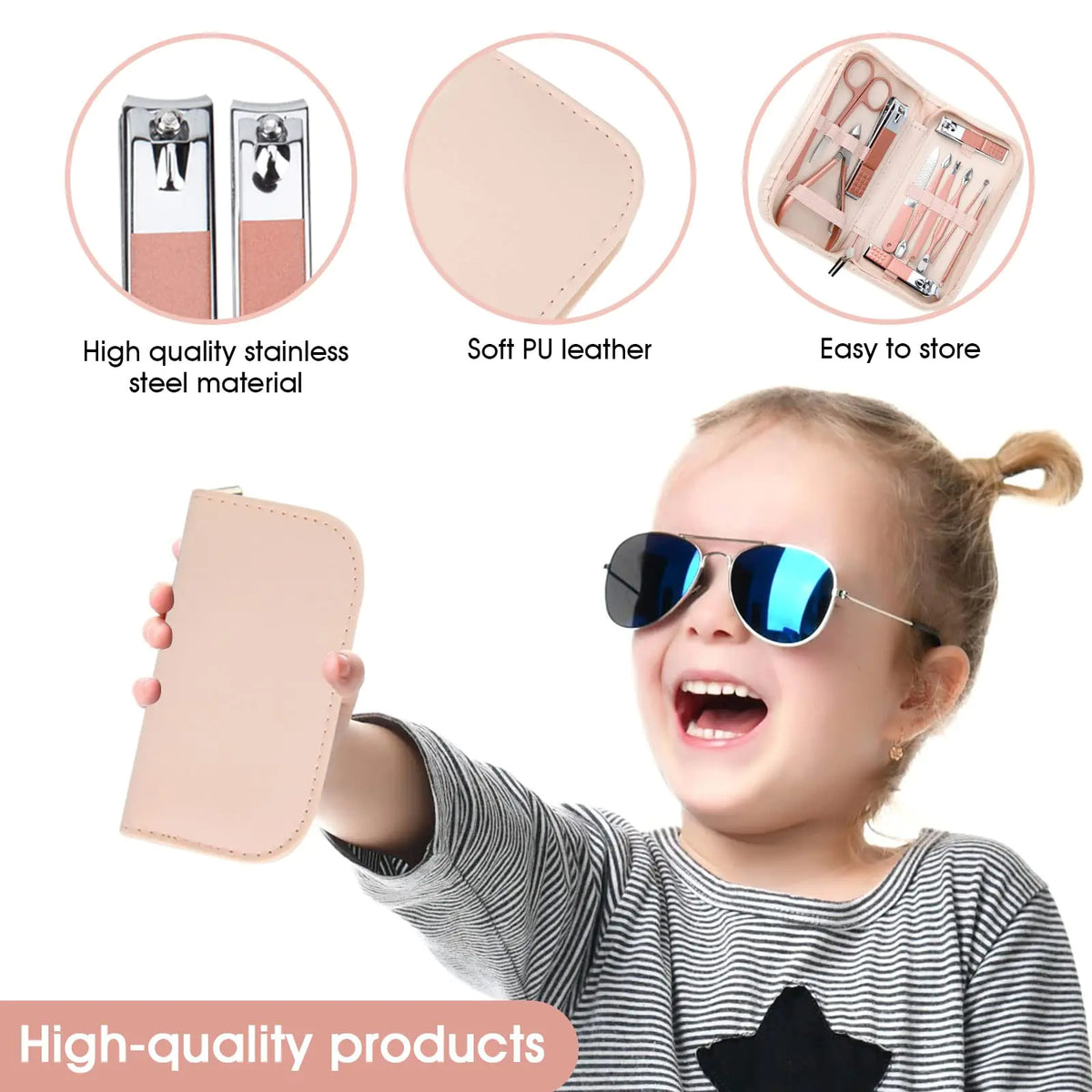 Nail Clippers and Beauty Tool Portable Set, Rose Gold Martensitic Stainless Steel Manicure Set 12 in 1, with Pink Leather Bag, Suitable for Home, Workplace, Outdoor Travel, Gift Giving, Salon. Rieworkes