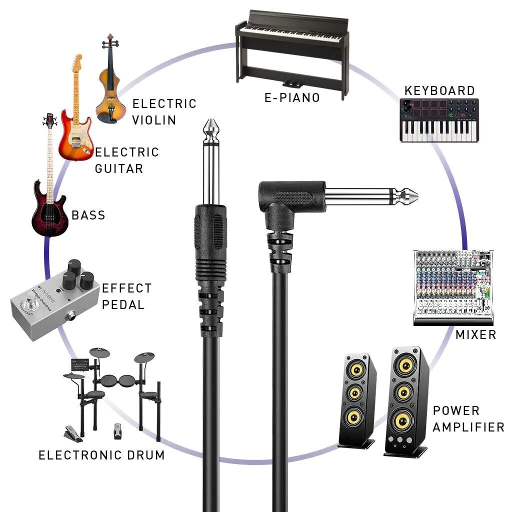 2 PACK 10FT Electric Patch Cord Guitar Amplifier Amp Cable Right Angle 90 Degree - Rieworkes