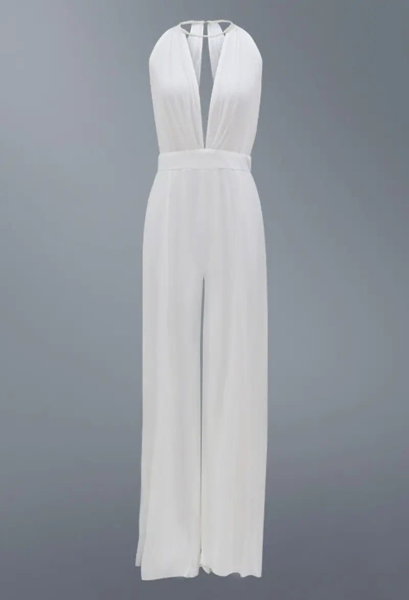 2022 New Luxury Women's Sexy Deep V Halter Jumpsuit - Rieworkes