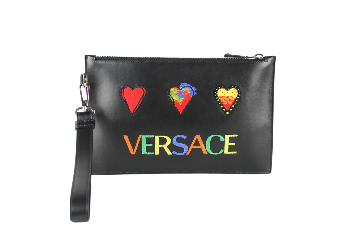 Versace Small Leather Embroidered Heart Patch Clutch Mimarta