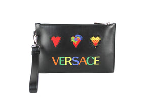 Versace Small Leather Embroidered Heart Patch Clutch Mimarta