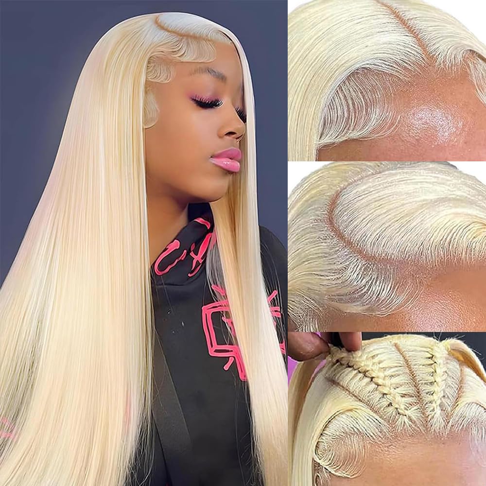 613 Lace Front Wig Human Hair Blonde Wig Human Hair 13x4 Lace Front Wig Human Hair for Women 180% Density Straight HD Lace Frontal Wig Glueless Wigs Human Hair Pre Plucked 28 Inch Mimarta