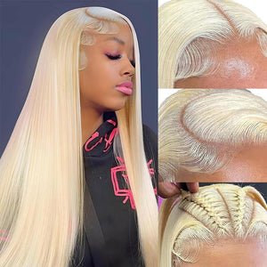 613 Lace Front Wig Human Hair Blonde Wig Human Hair 13x4 Lace Front Wig Human Hair for Women 180% Density Straight HD Lace Frontal Wig Glueless Wigs Human Hair Pre Plucked 28 Inch Mimarta