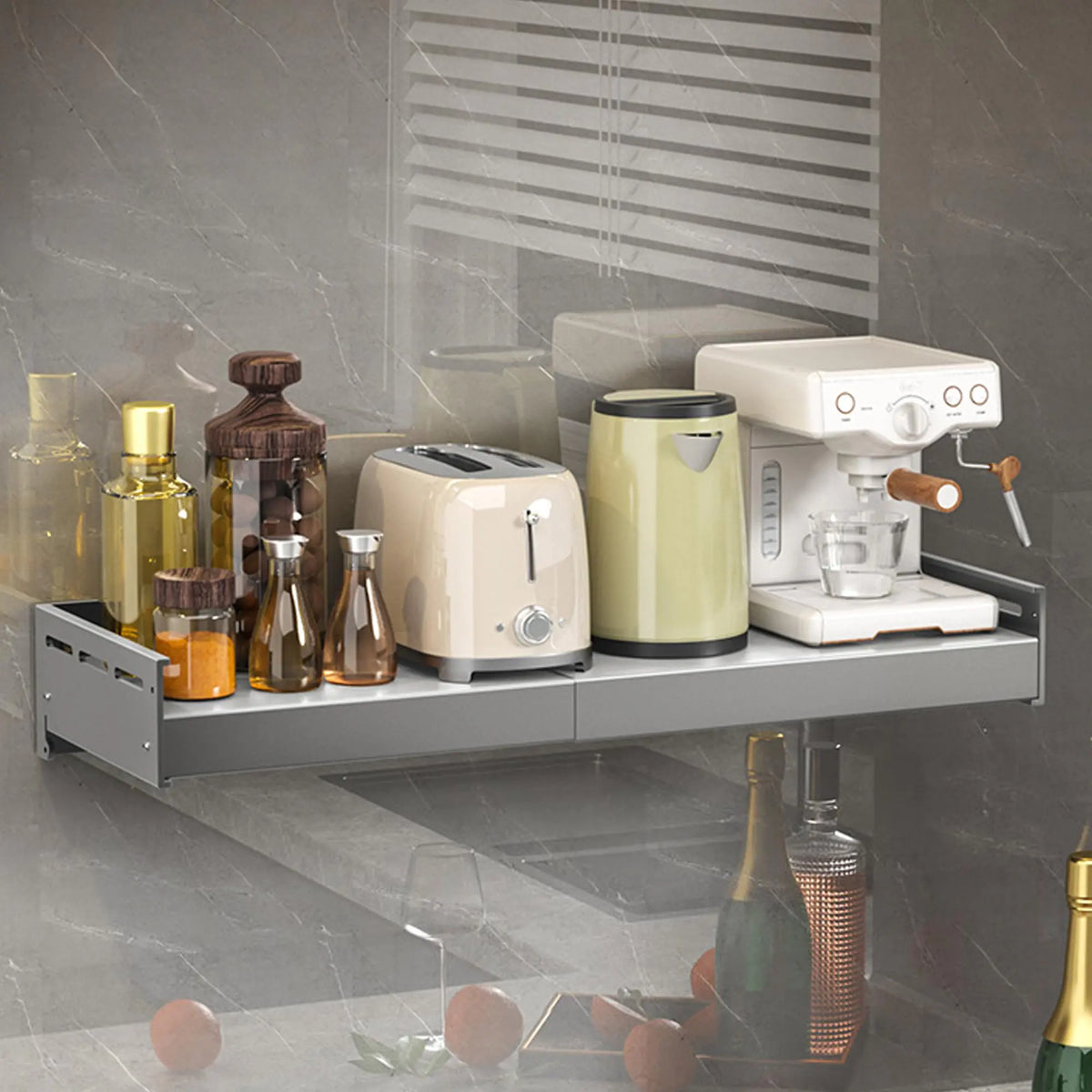 LEMYEF Stainless Steel Adjustable Wall Rack Household Grade Microwave Oven Wall Rack high Load Bearing countertop Stationary kit Multifunctional Storage Rack (16“-23.6” Gun Grey) Mimarta