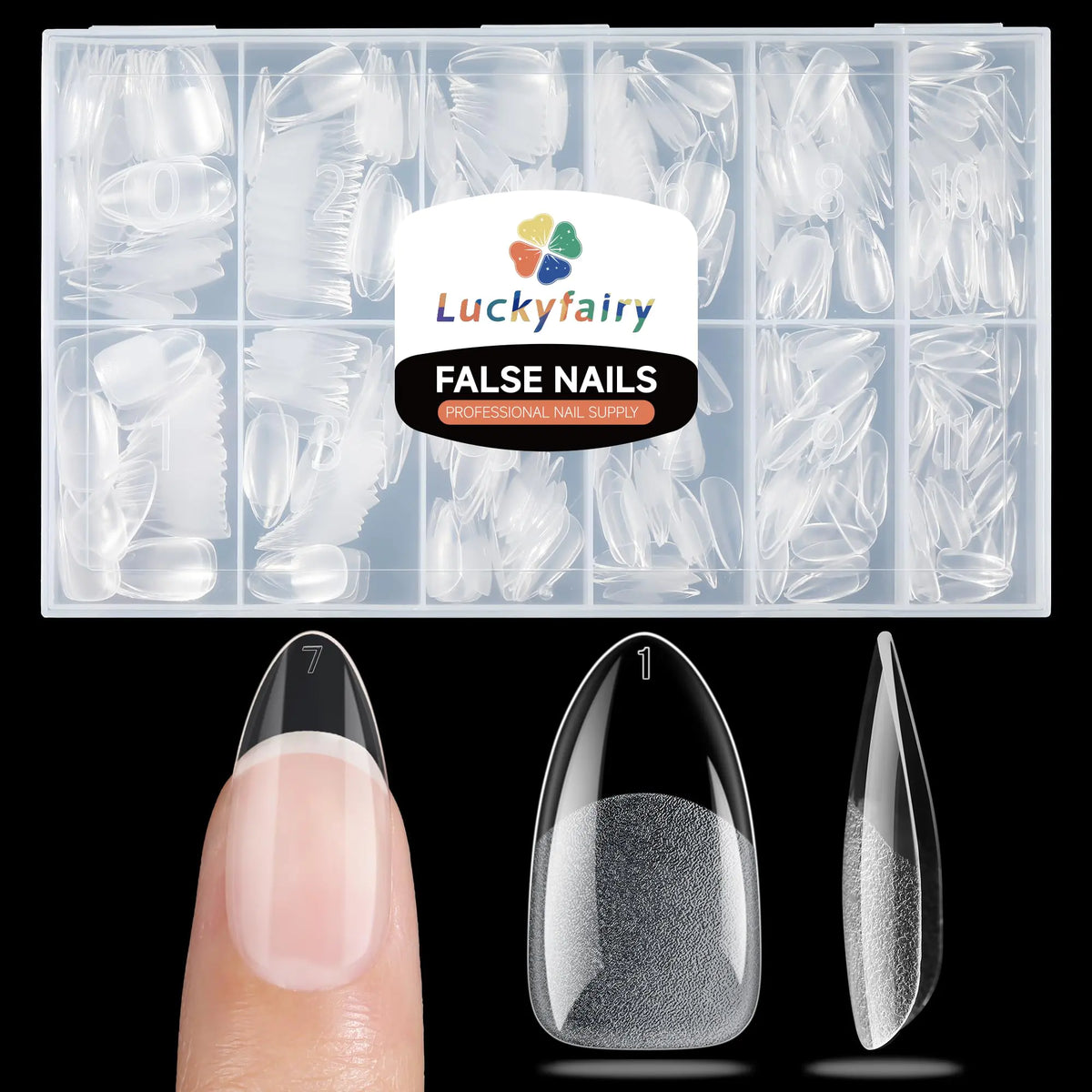 Short Almond Gel x Tips, 504pcs Pre-buff Point Almond Nail Tips Gel x Half Matte Short Almond Acrylic Nails for Nail Salon Almons Shape Press On Nails, 12 Sizes Luckyfairy False Nails C1-Point Almond Rieworkes